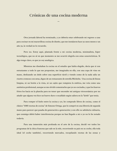Cr&oacute;nicas de una cocina moderna y yo